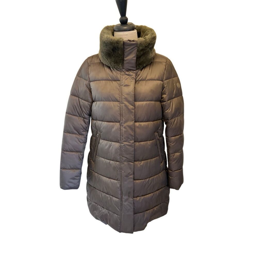 Save the Duck Women's Plumtech  Dalea Faux Fur Collar Puffer Jacket Gray 1/S